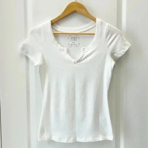 Ricki’s Fitted T- Shirt White Short Sleeve Stretch Cotton V Neck Tee XS - Picture 4 of 14